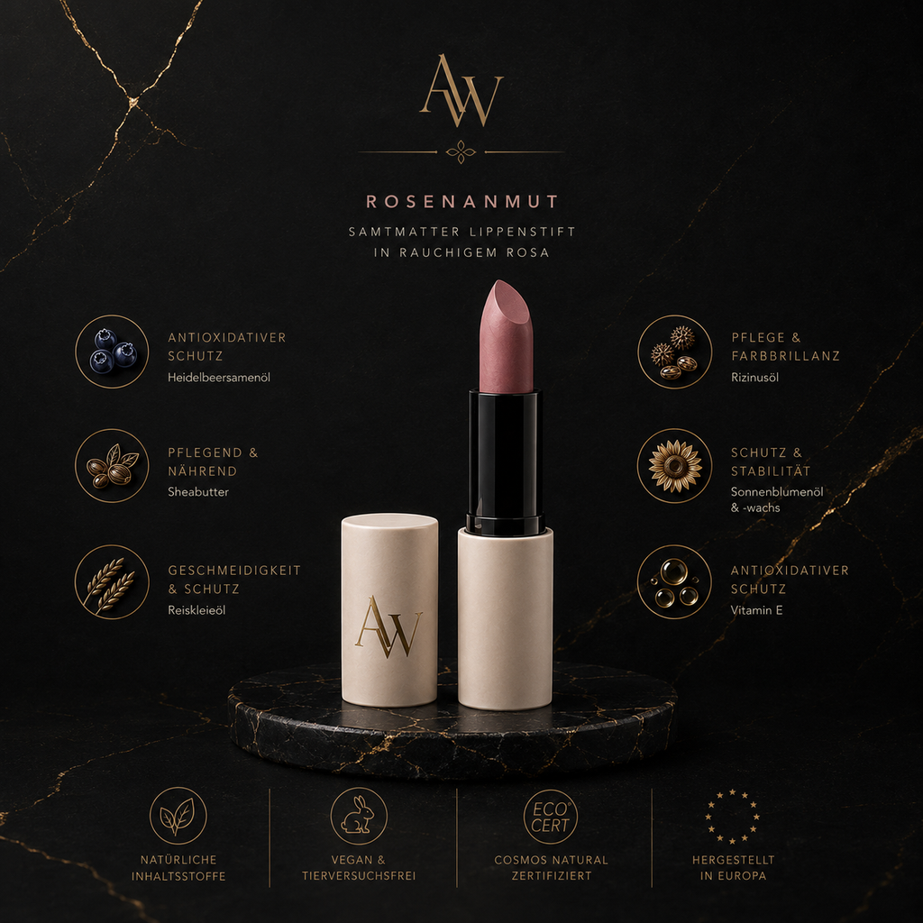 ANTLITZWERK ROSENANMUT – Veganer matter Lippenstift in Rauchrosa