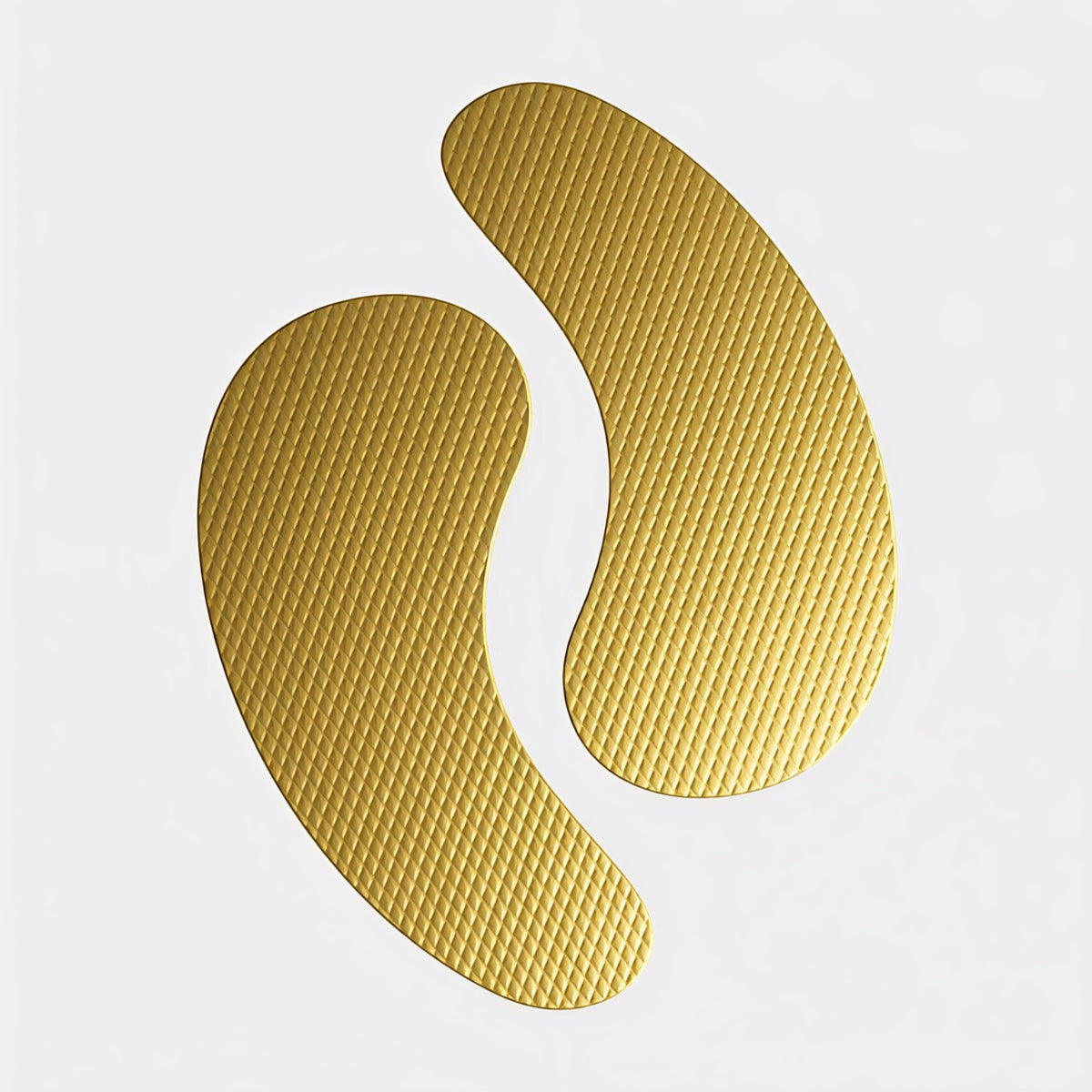Zwei goldfarbene AUGENLICHT Hydrogel-Augenpads mit strukturierter Oberfläche auf hellem Hintergrund.