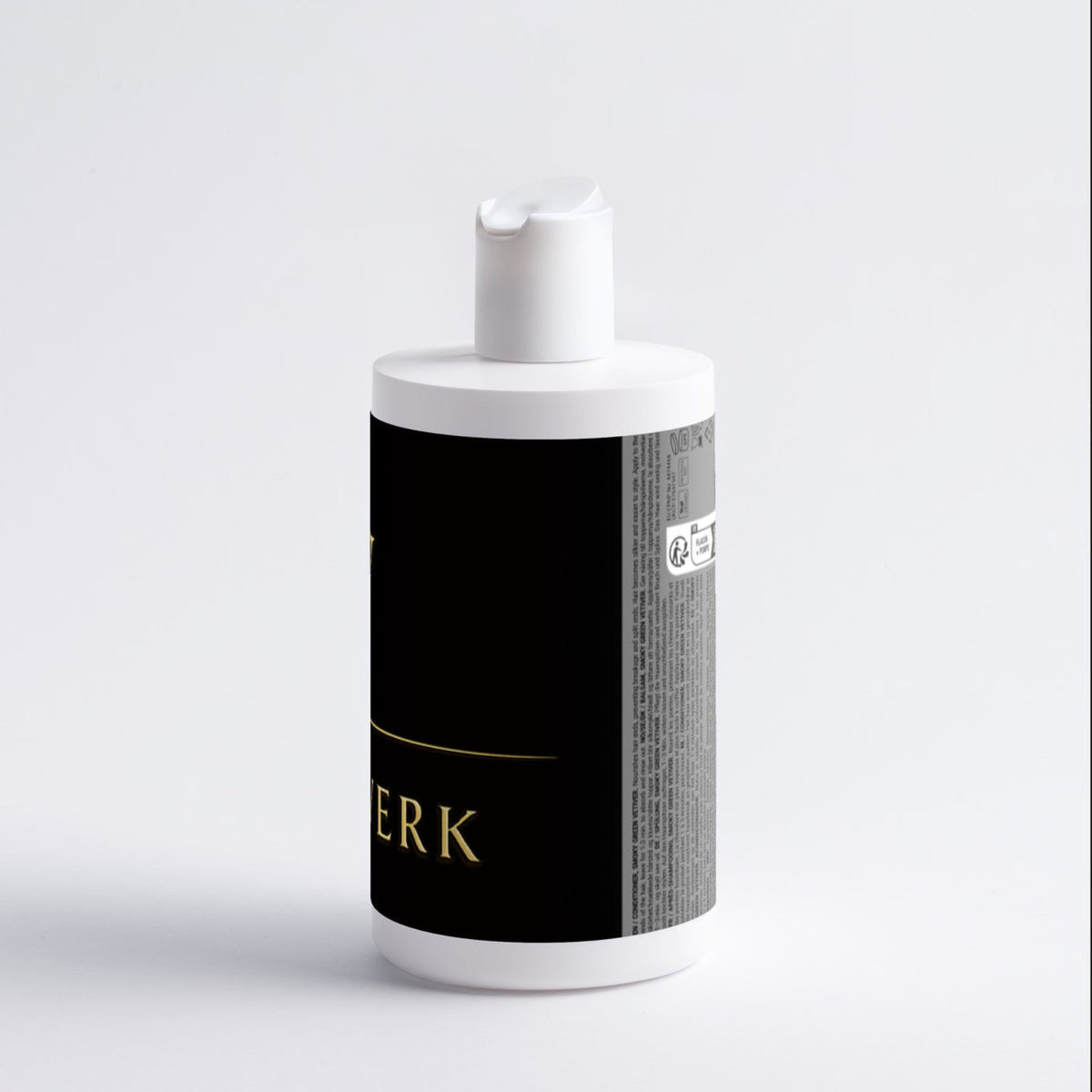 SEIDENKRONE Haarspülung im schwarzen Flakon, Rückansicht mit Produktangaben auf weißem Hintergrund.