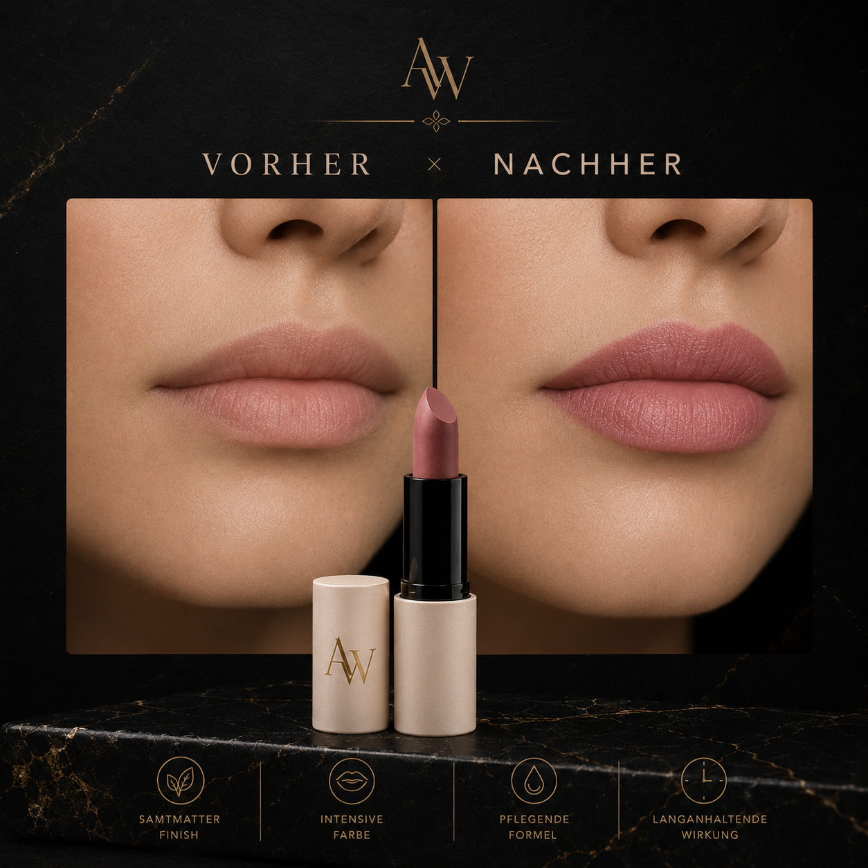 ANTLITZWERK ROSENANMUT – Veganer matter Lippenstift in Rauchrosa